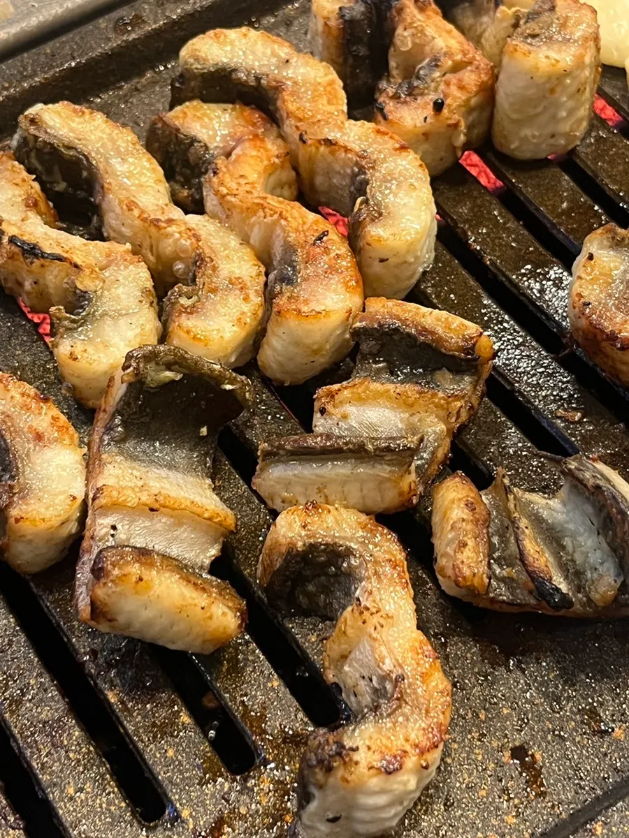 Grilled eel, pork belly, and chicken neck meat