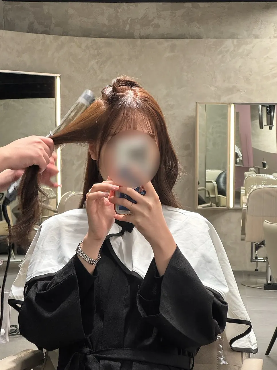 Bright brown hair after blow-drying