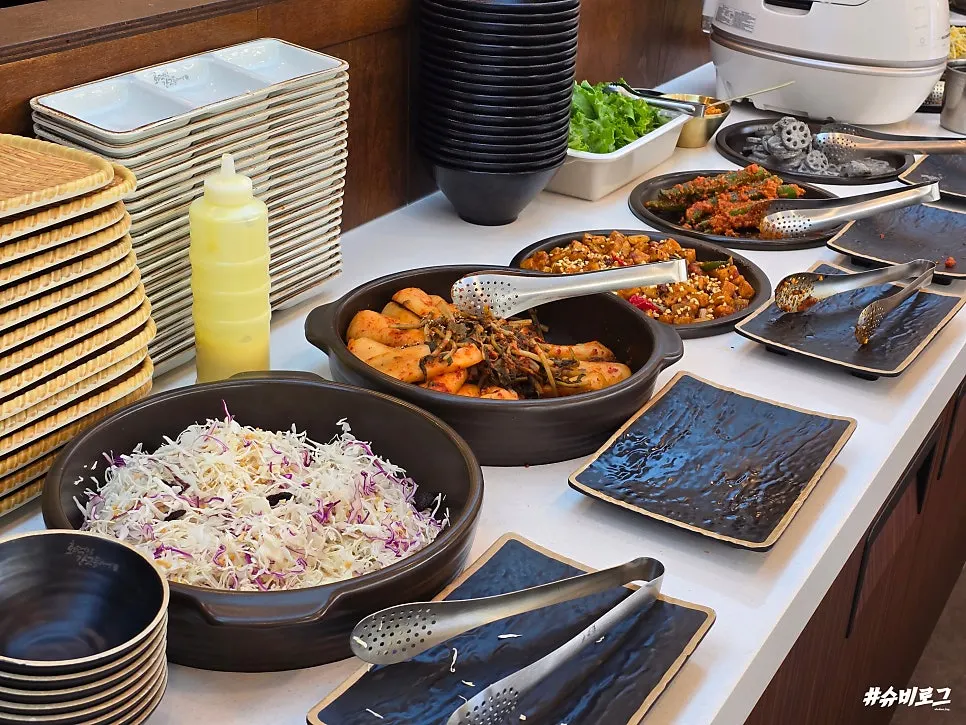 Self-bar selection of grilled-fish side dishes
