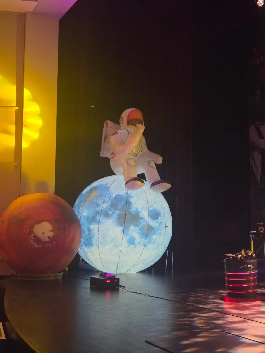Stage decorated like a space research lab