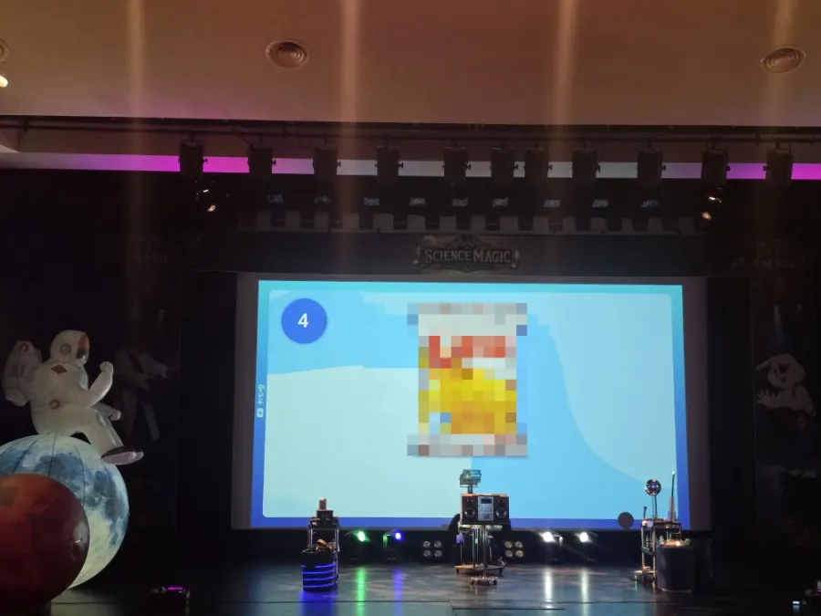 Quiz screen on stage before the show started