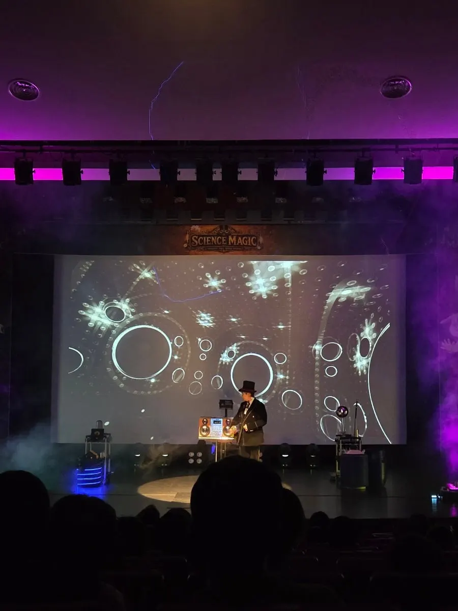 The lit-up performance stage