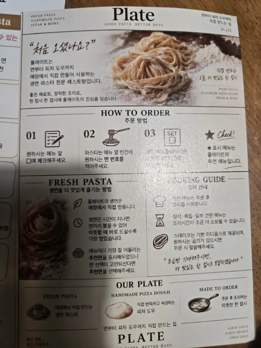 Full spread of Plate's set menu