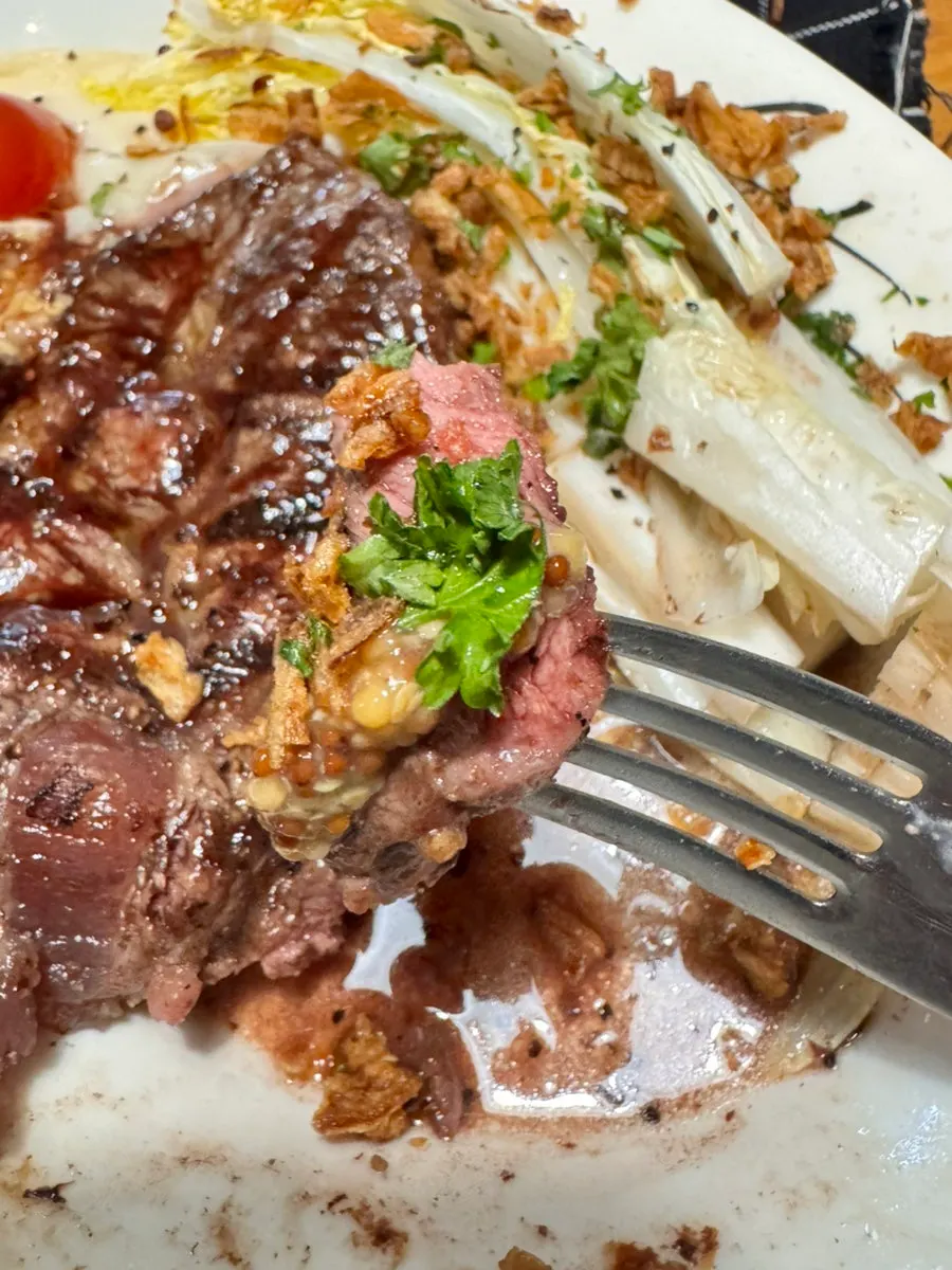 Cross-section of the sliced fanchal steak