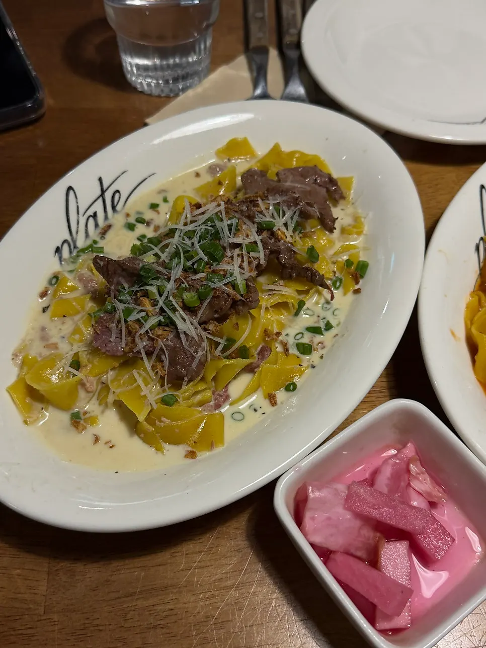 Steak Cream Ragù pasta with steak pieces