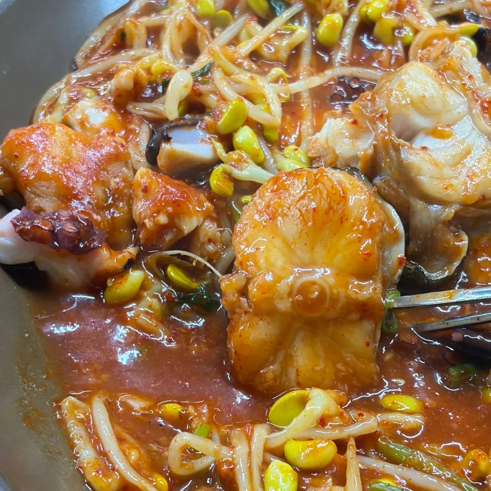 Spicy-sweet, clean-tasting agujjim with octopus