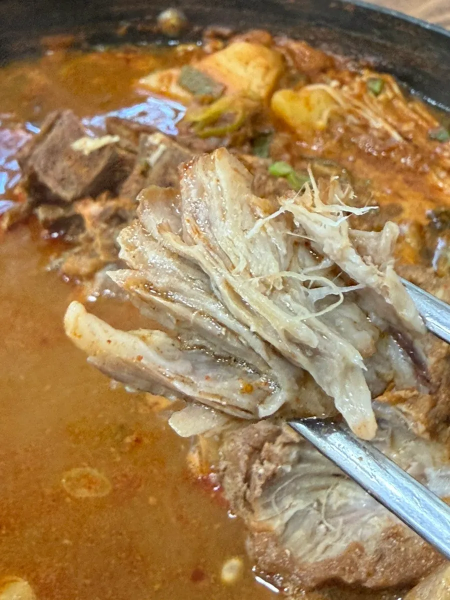 Gamjatang meat dipped in broth