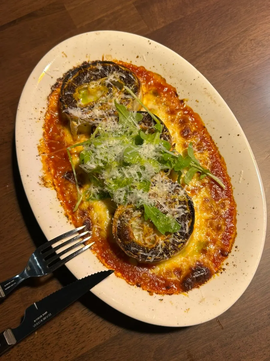 A plate of THE MUA's fresh hanwoo lasagna