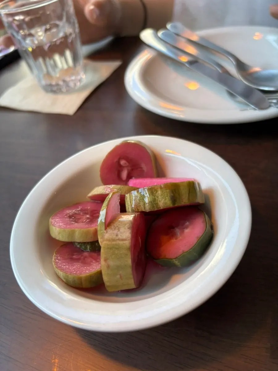 Complimentary pickles at THE MUA