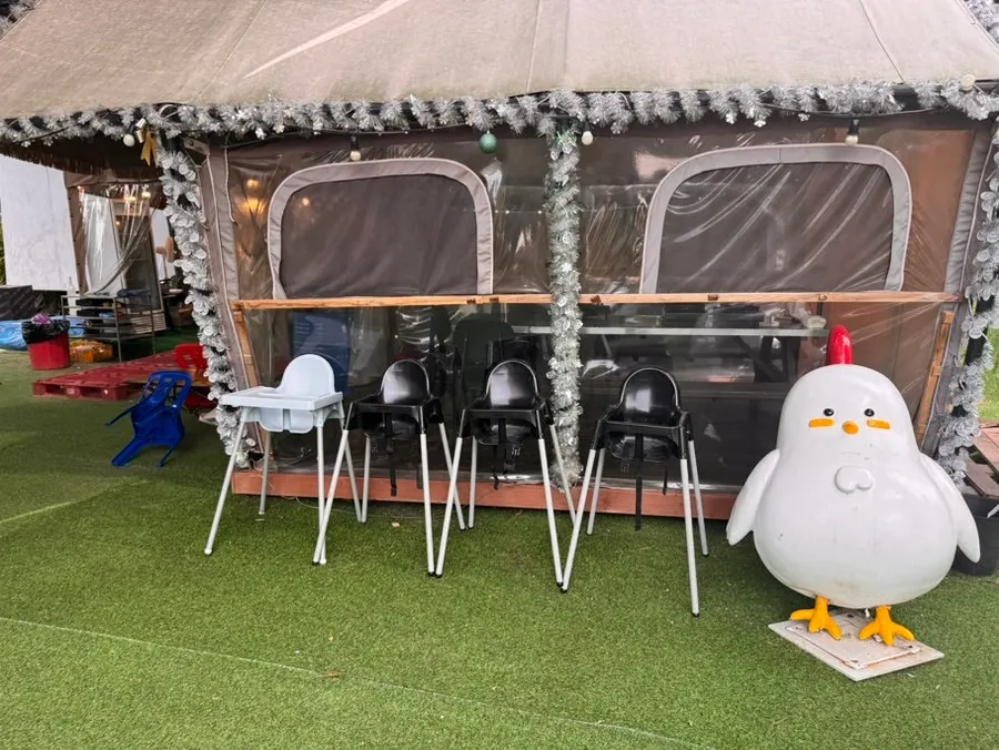 Seating area with a rabbit-shaped baby chair