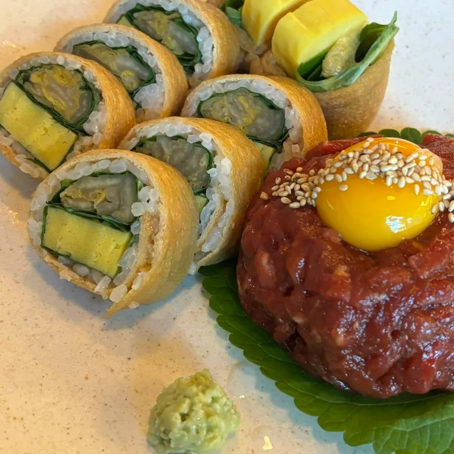 Gochujang yukhoe and tofu-skin rolls
