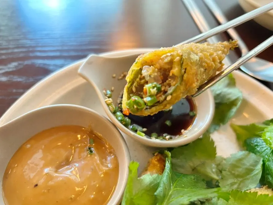 Fried peppers with dangwi leaves at Usul, a fusion Korean restaurant near Jungangno Station in Daejeon