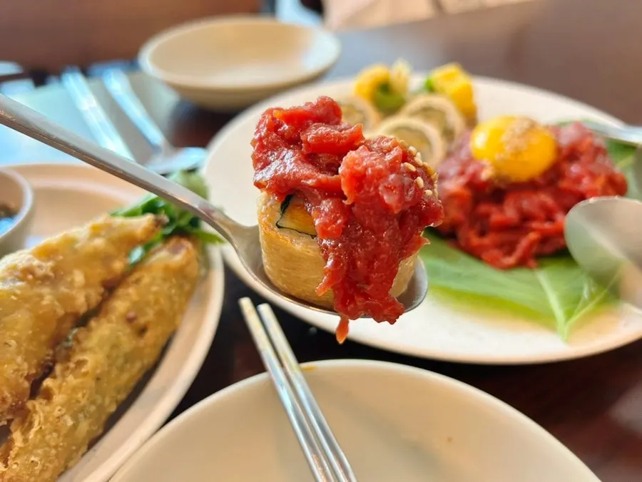 Fried peppers with dangwi leaves at Usul, a fusion Korean restaurant near Jungangno Station in Daejeon