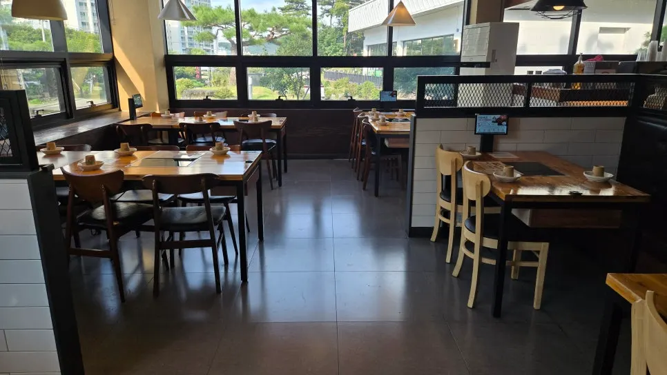 Interior of the restaurant with tables set up