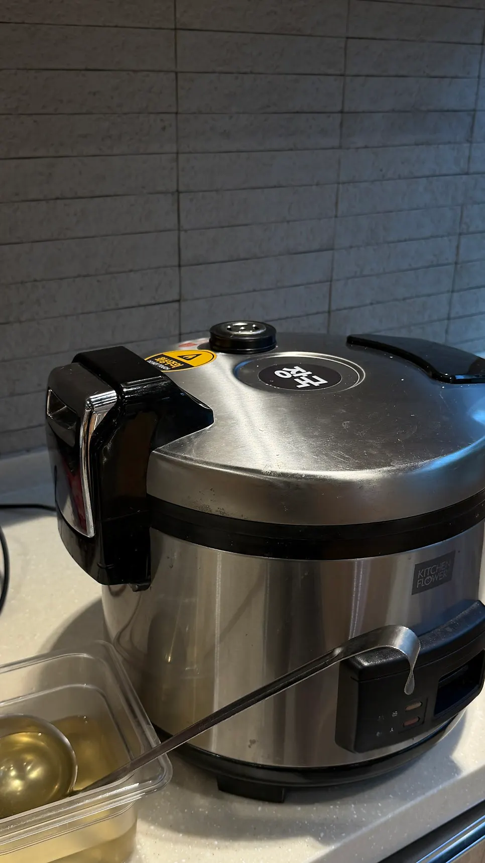 Self-serve bar with rice, soup, and old-style Western soup