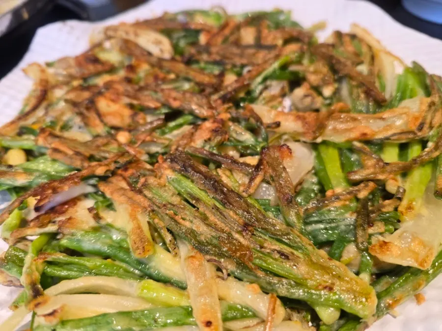 A small plate of taste-size seafood pajeon