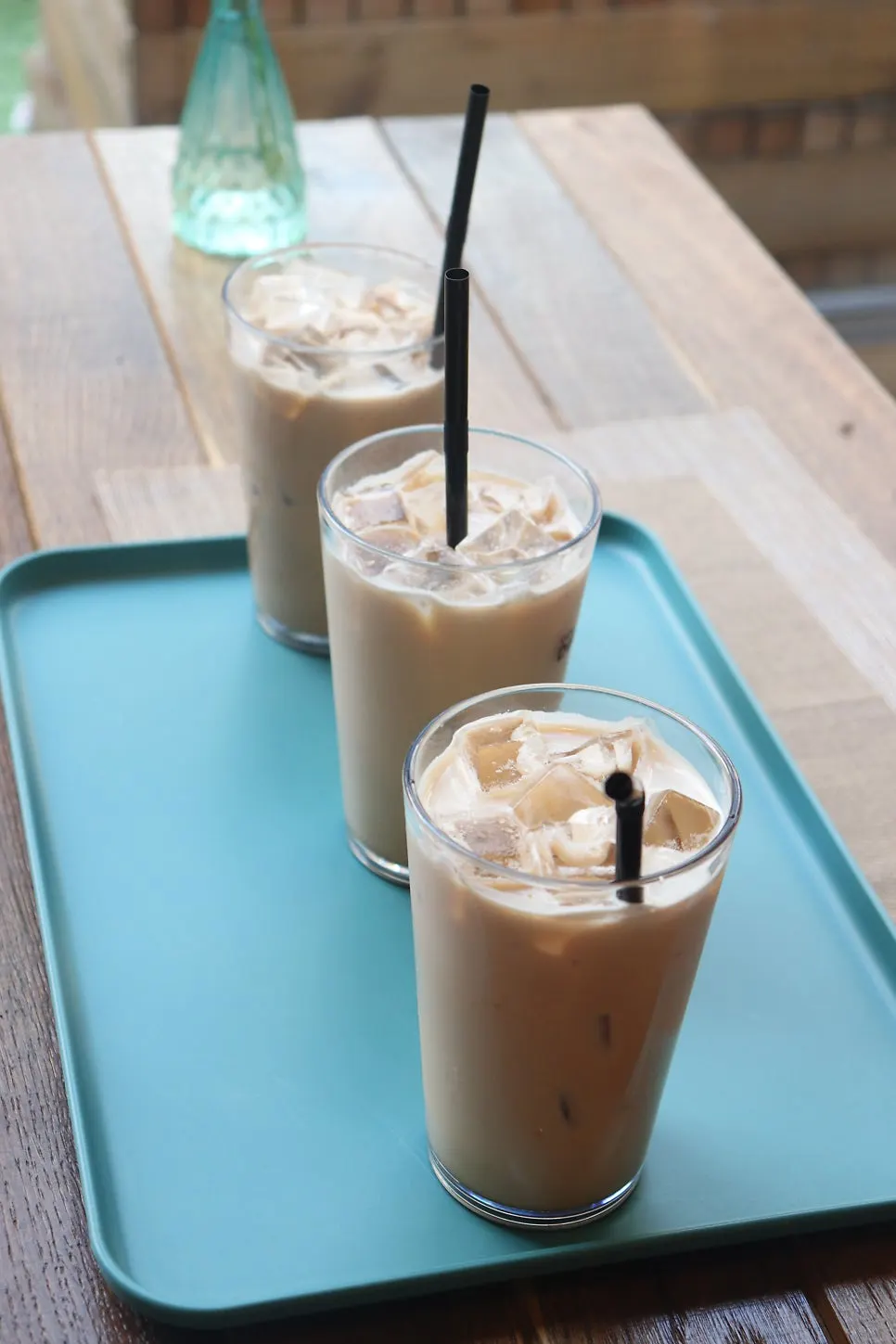 Three iced drinks on the table