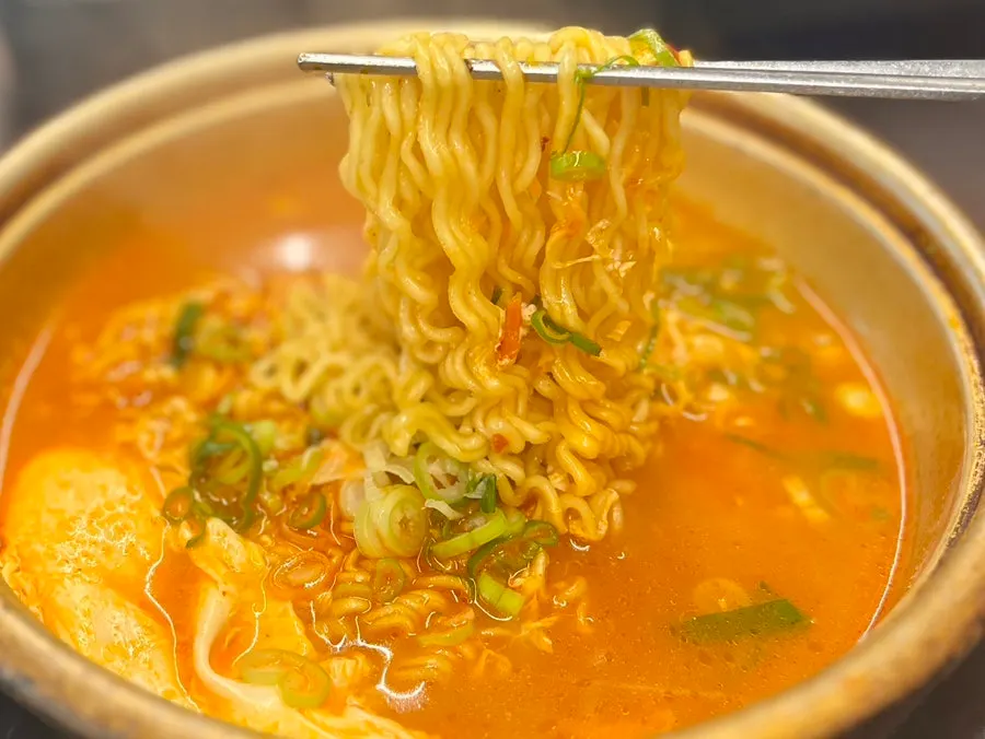 Ramyeon with firm noodles and a soft-boiled egg on top