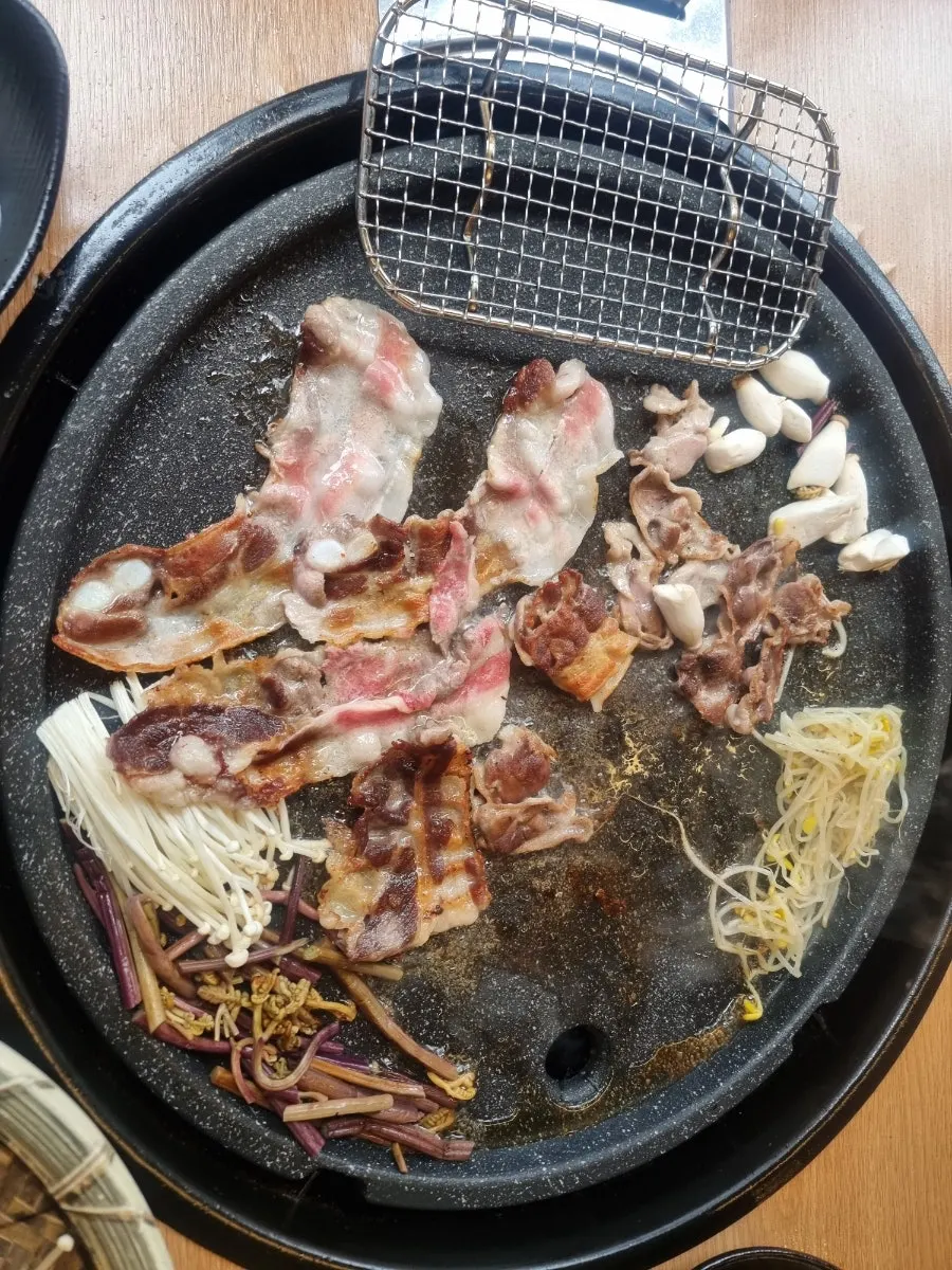 Close-up of a grilled piece of pork belly