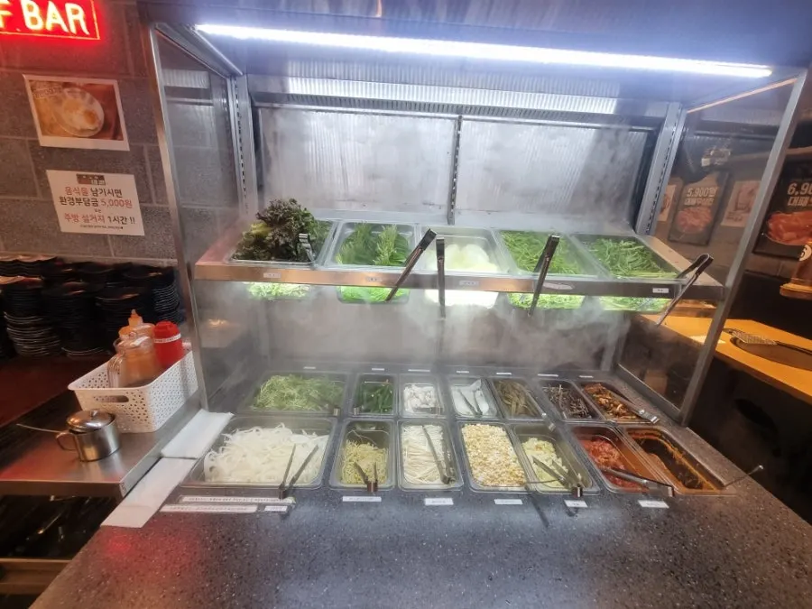 A corner of wrap vegetables including lettuce, perilla leaves, angelica and kale