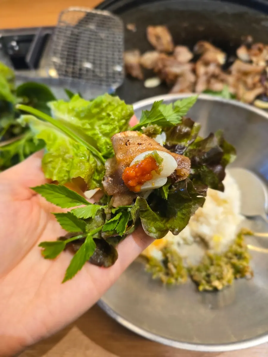 A wrap of meat with fragrant herbs