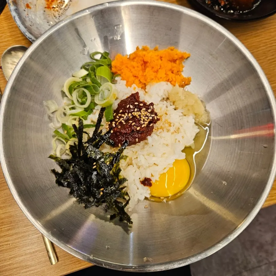 Plate of self-serve fried rice ingredients