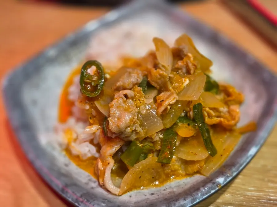 돼지찌개에 추가한 햇쌀밥