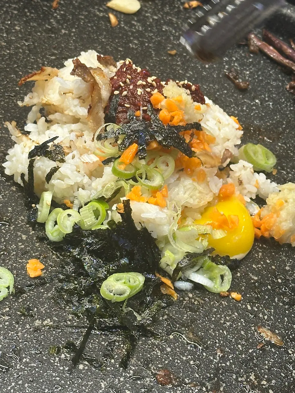Fried rice being cooked on the grill