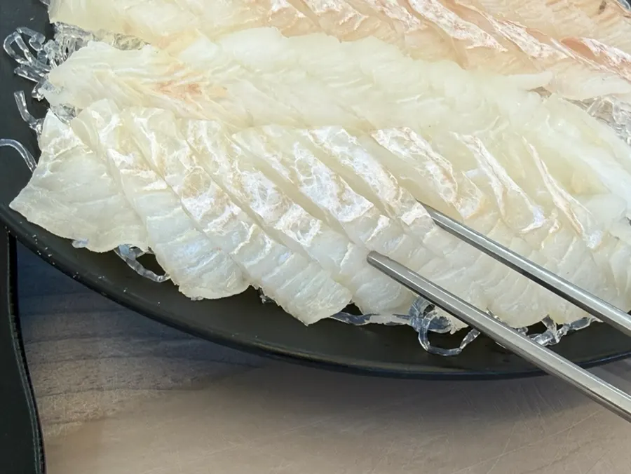 Close-up of the flounder sashimi