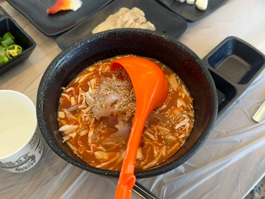 Grilled fish and kimchi pancake spread