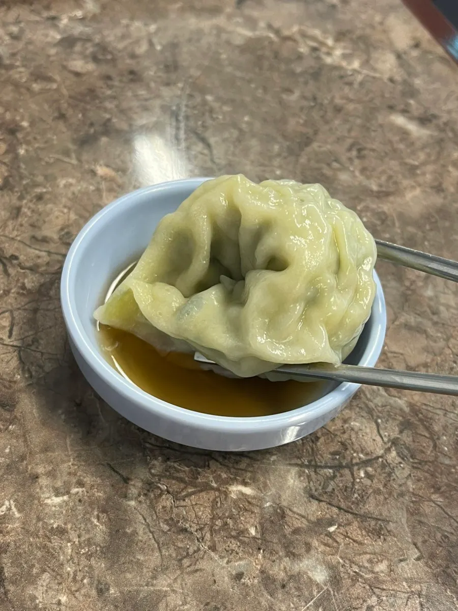 Close-up of the half-and-half dumplings