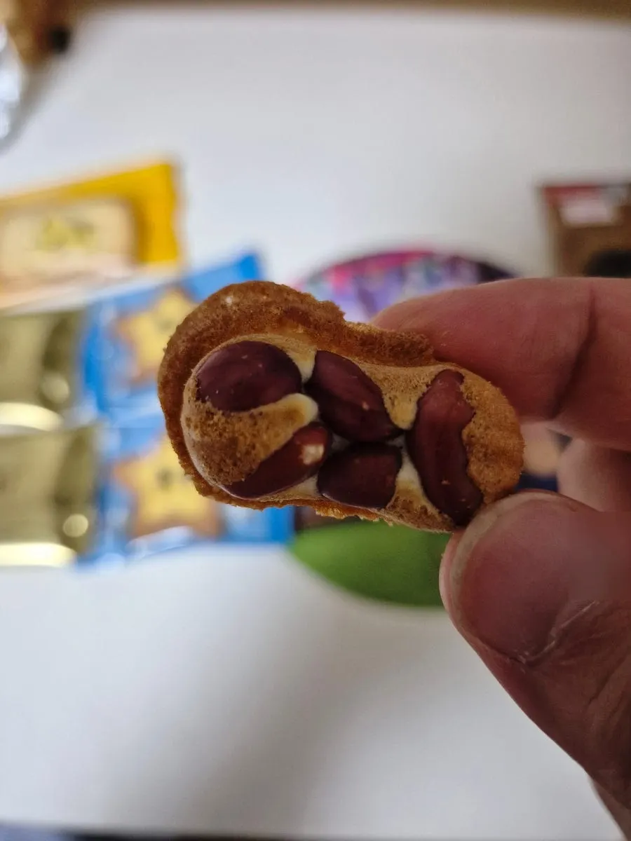 땅콩이 다섯 개 박힌 땅콩빵 뒷면