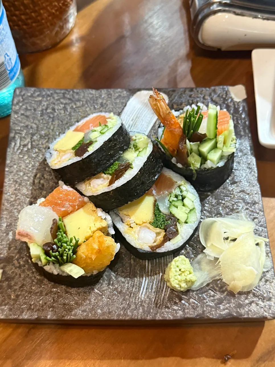 Giant futomaki served on a plate