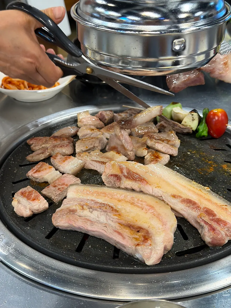 Grilled black pork with lean meat and fat attached