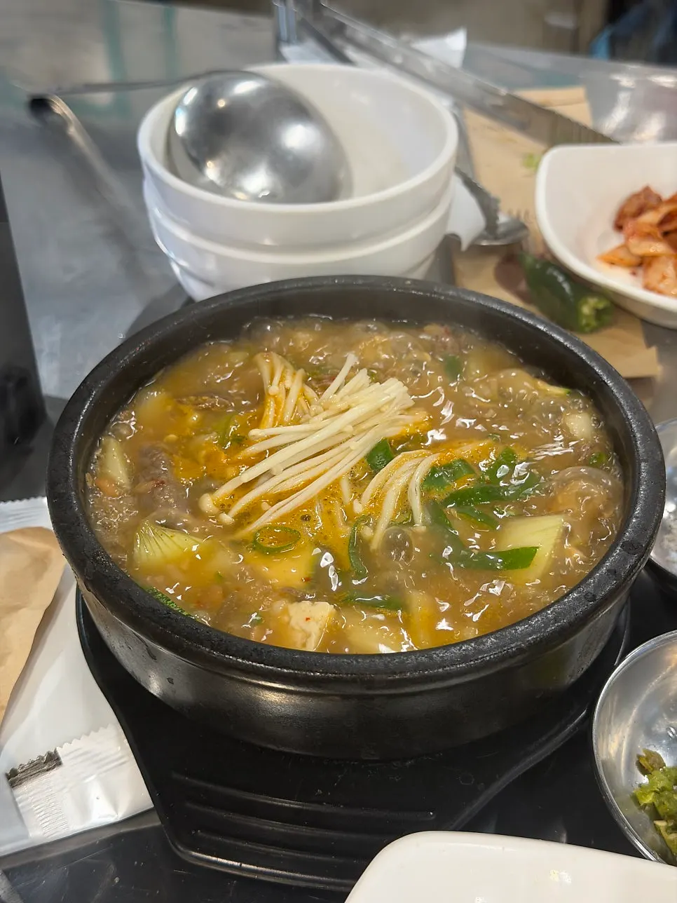 Doenjang rice with rice wine broth and a bowl of rice to finish