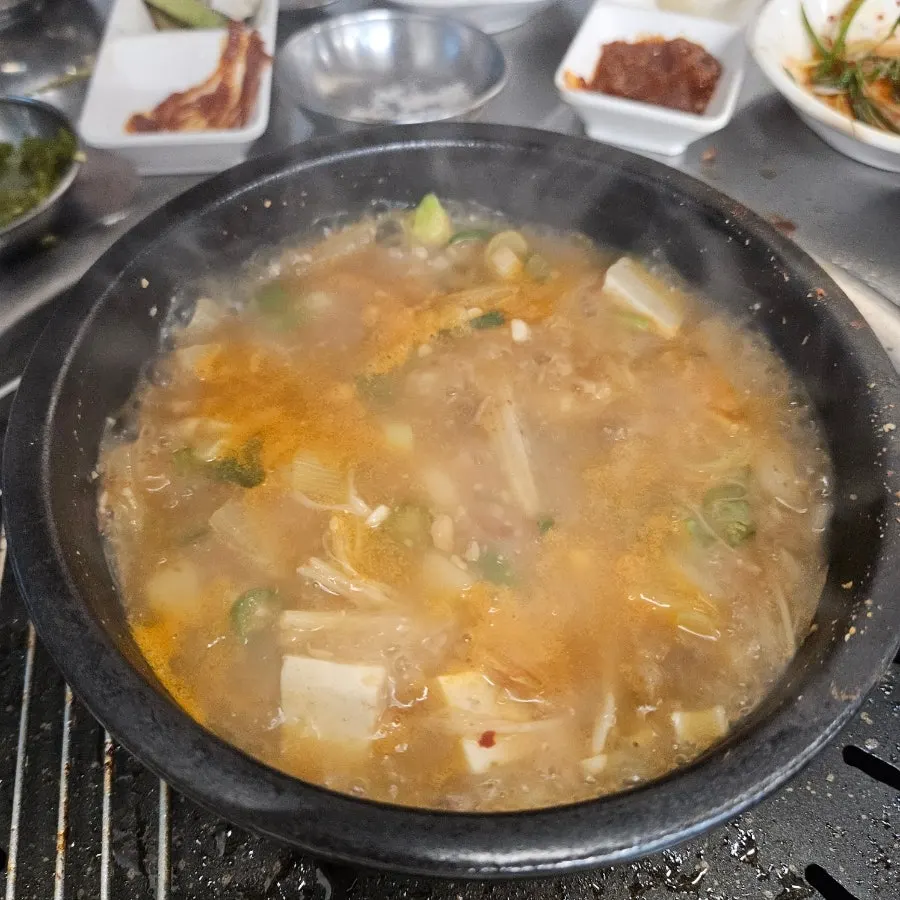 Spicy doenjang jjigae ordered to finish the meal