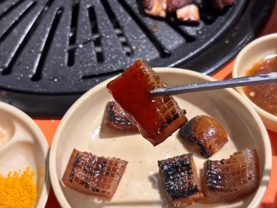 Honeycomb pork skin on a press plate