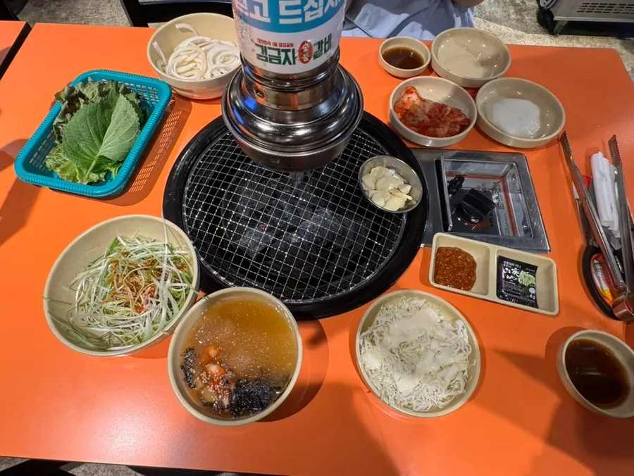A table full of banchan side dishes