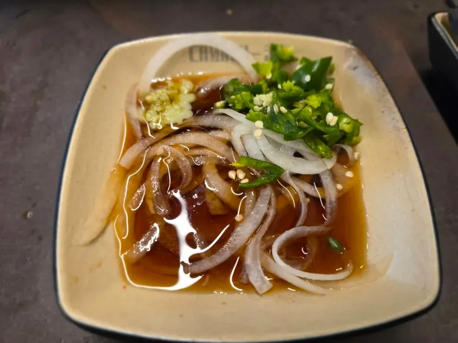 Onion pickle mixed with wasabi and cheongyang chili pepper