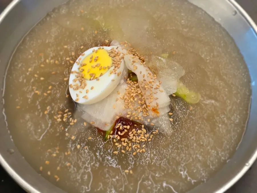 Bowl of naengmyeon with icy broth