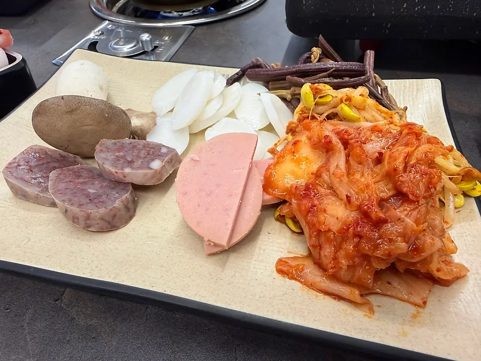 Rice cake, sundae and sausage from the self bar