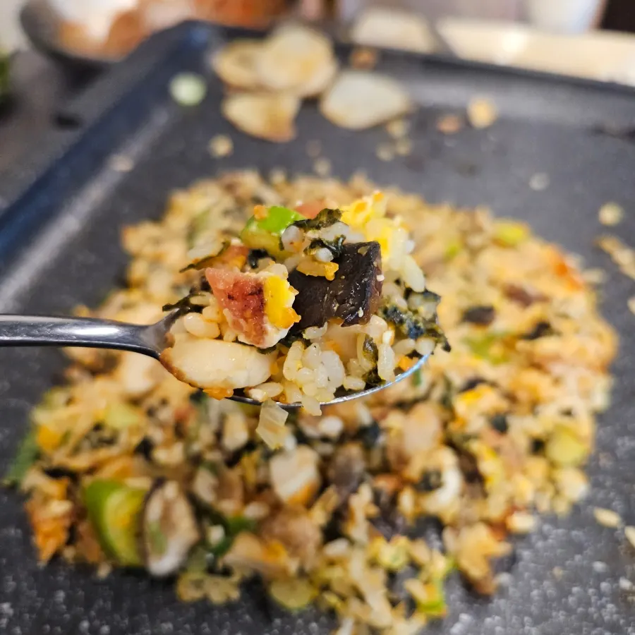 Finished self-serve bibimbap all mixed together