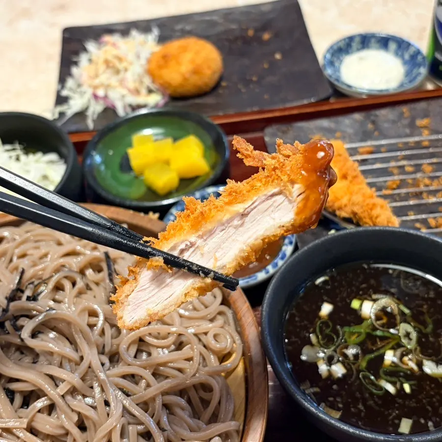 Tonkatsu served with whole grain mustard and wasabi