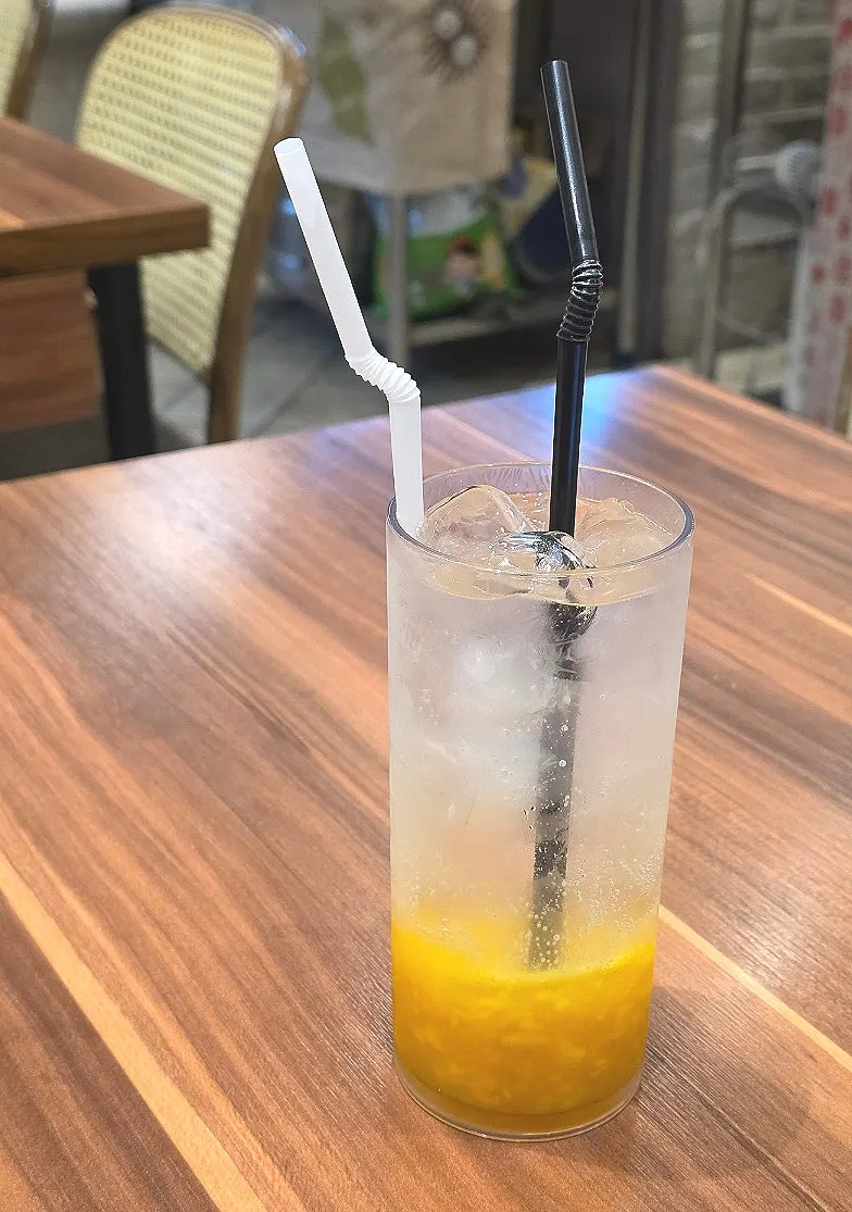 Full spread of the Two-person Set A with mango ade