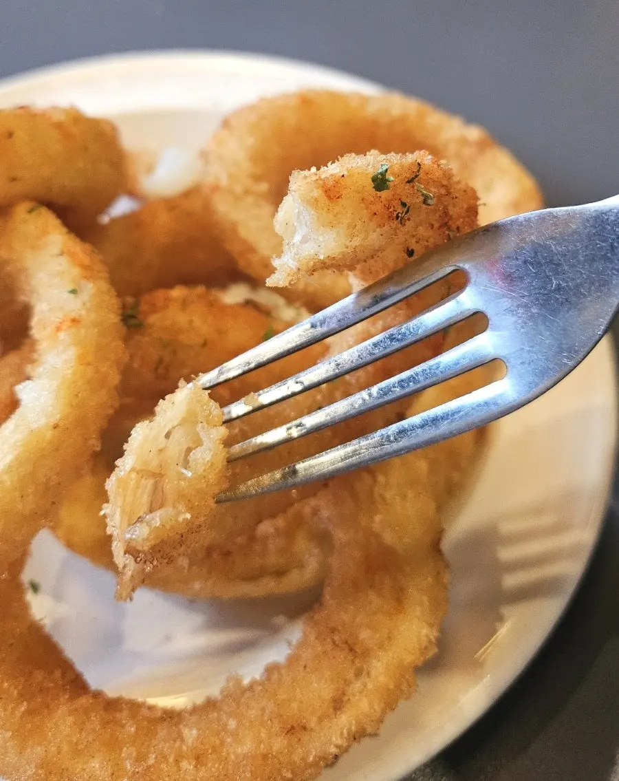 Close-up of crispy onion rings