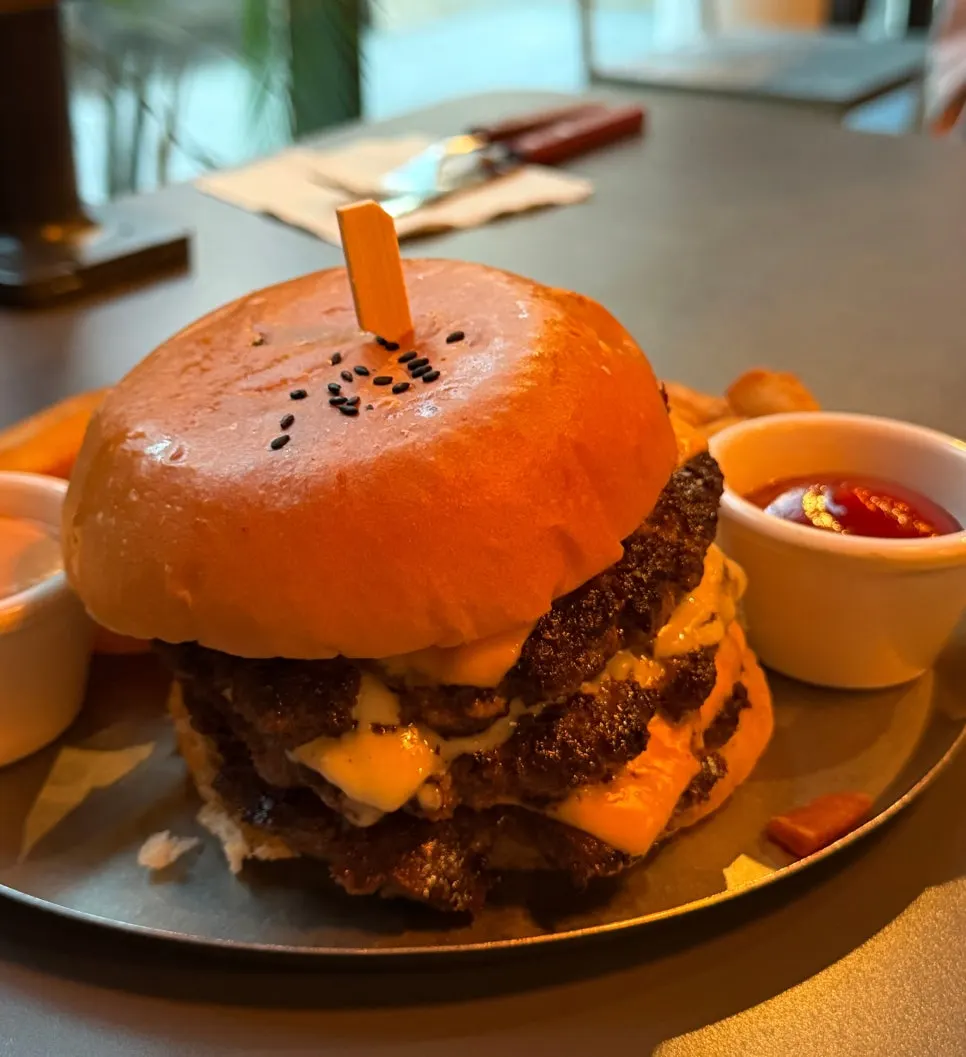 Triple cheese burger set served with 18 Fries