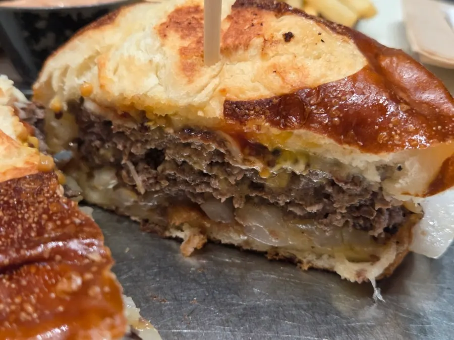 Daily Fix double cheeseburger with pretzel bun swap