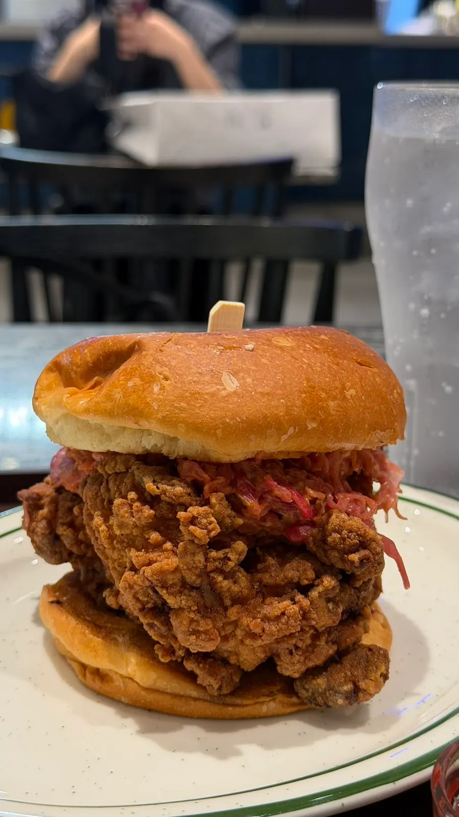 Close-up showing the thickness of the chicken patty
