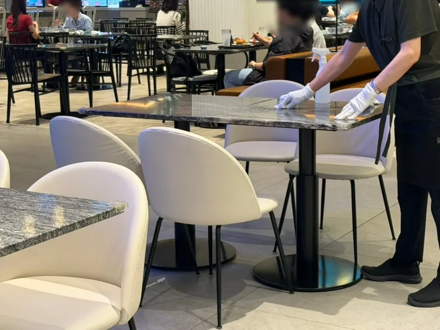 Casual seating area in front of the store