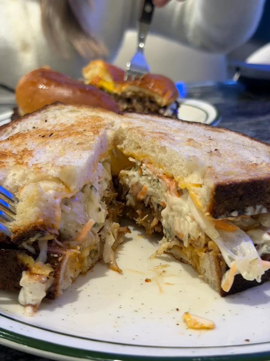 Sous-vide and smoked pulled pork sandwich